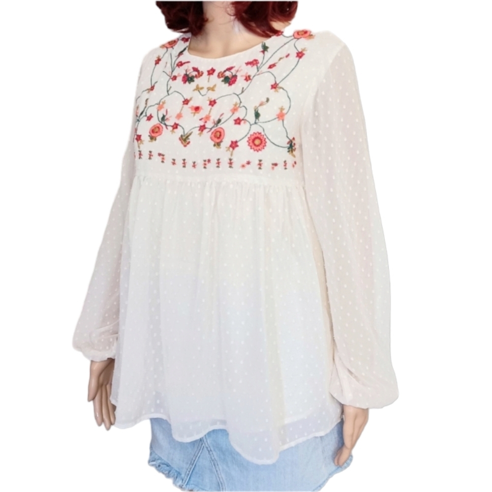 Japna Embroidered Boho Top - Size Small